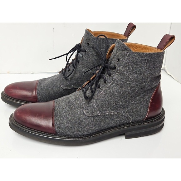 TAFT The Jack Cap Toe Boot In Grey/Oxblood Wool/Leather Men's Size 9 - Picture 5 of 14